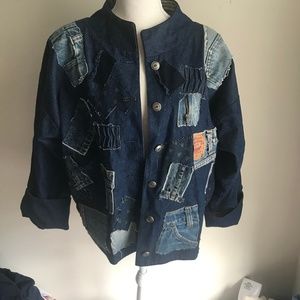 HANDMADE UNIQUE REVERSIBLE DENIM JACKET W/ PATCHES